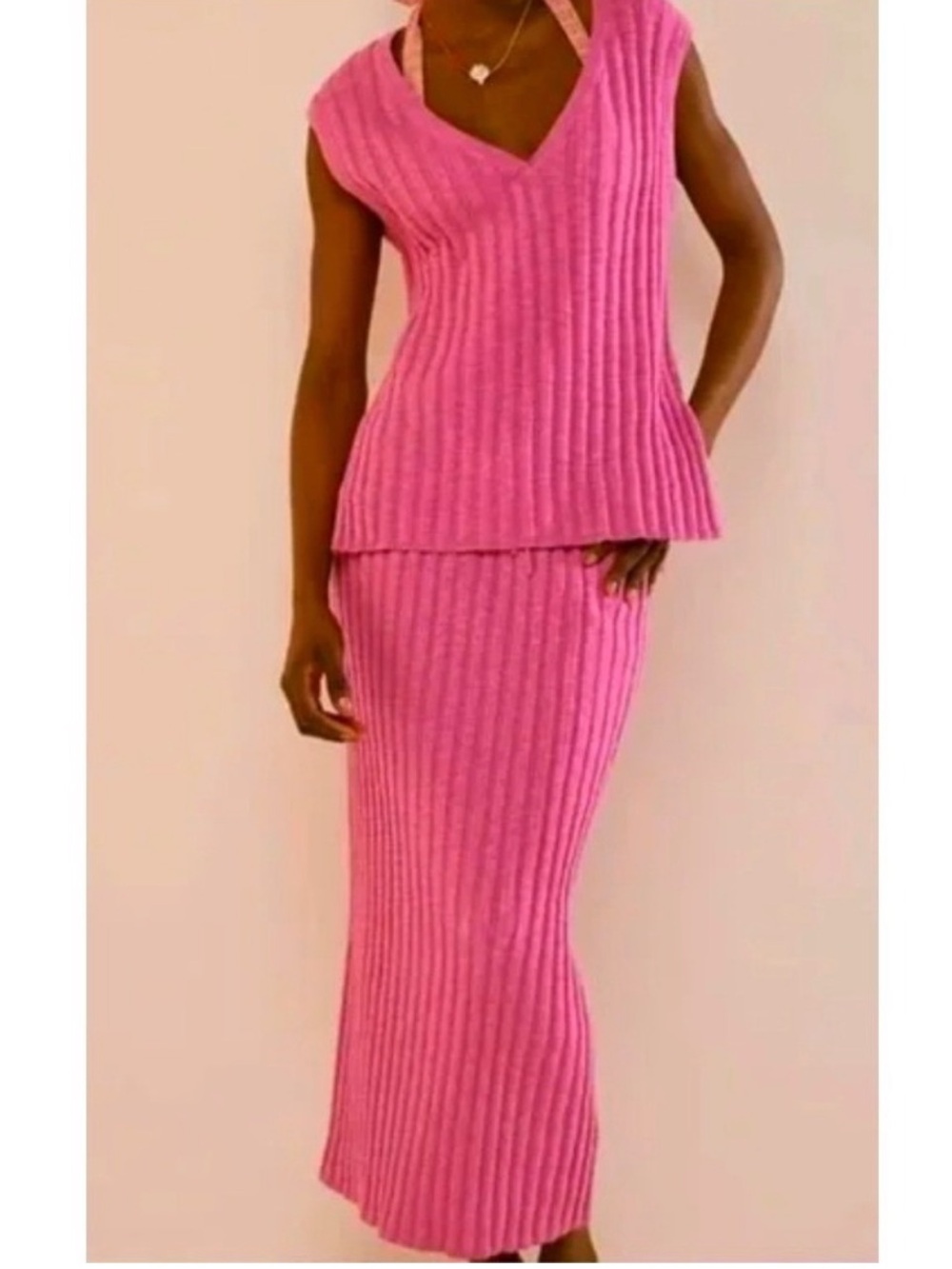Free People Hot Pink Ribbed Maxi Skirt